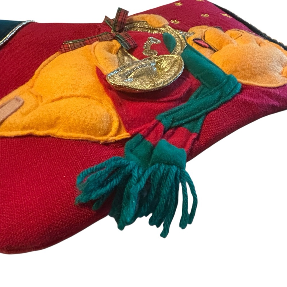 Vtg RARE HTF Disney Winnie The Pooh Bear Christmas Stocking Felt 3D Green red - Picture 6 of 14